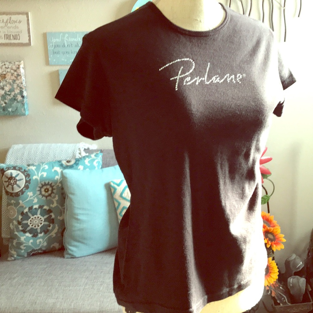 Rhinestone Perlane®️ Black Cotton Blouse